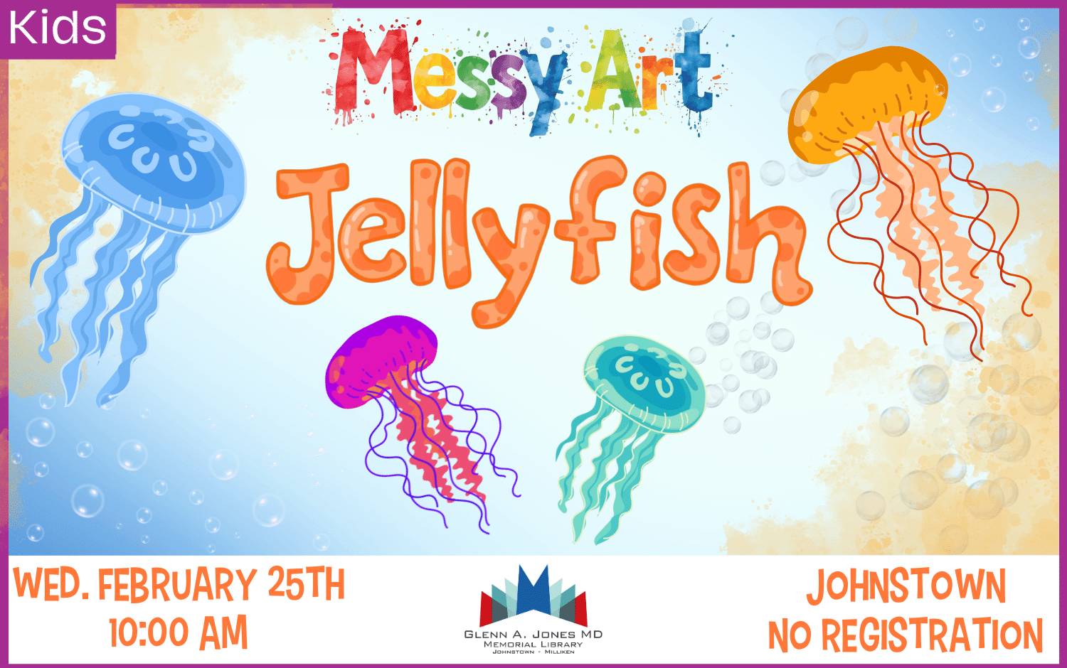 Jellyfish Messyart. Feb. 25th @ 10am. No registration