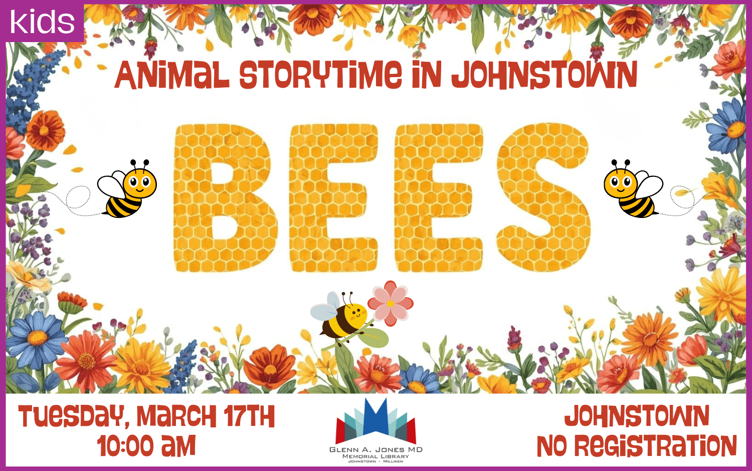 Bees Animal Storytime, March 17th @ 10am in Johnstown