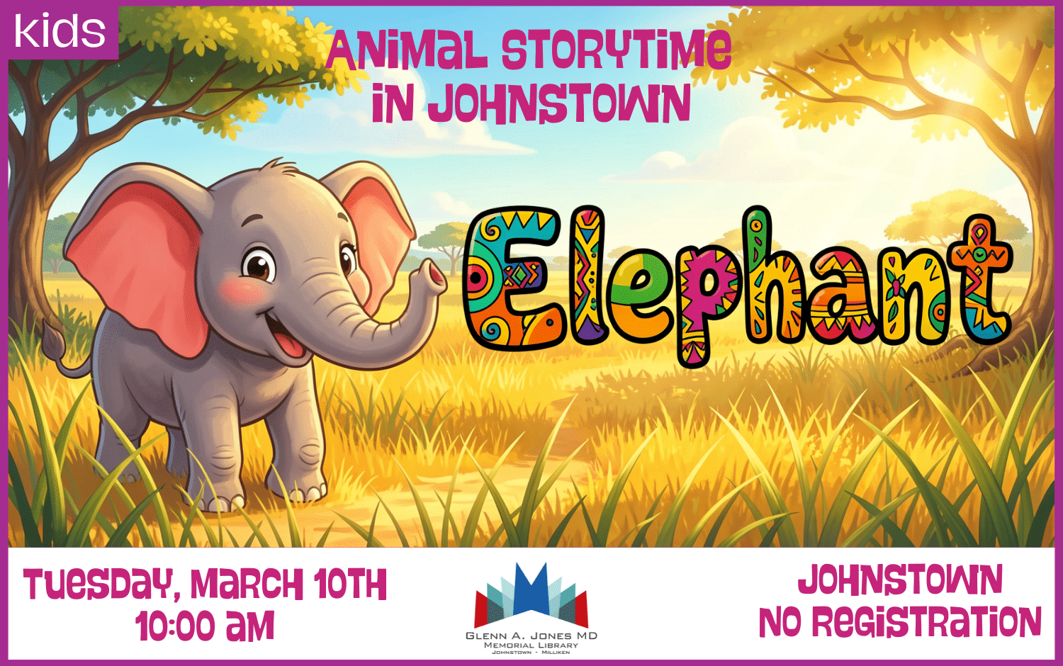 Elephant Storytime. March 10th @ 10am in Johnstown.