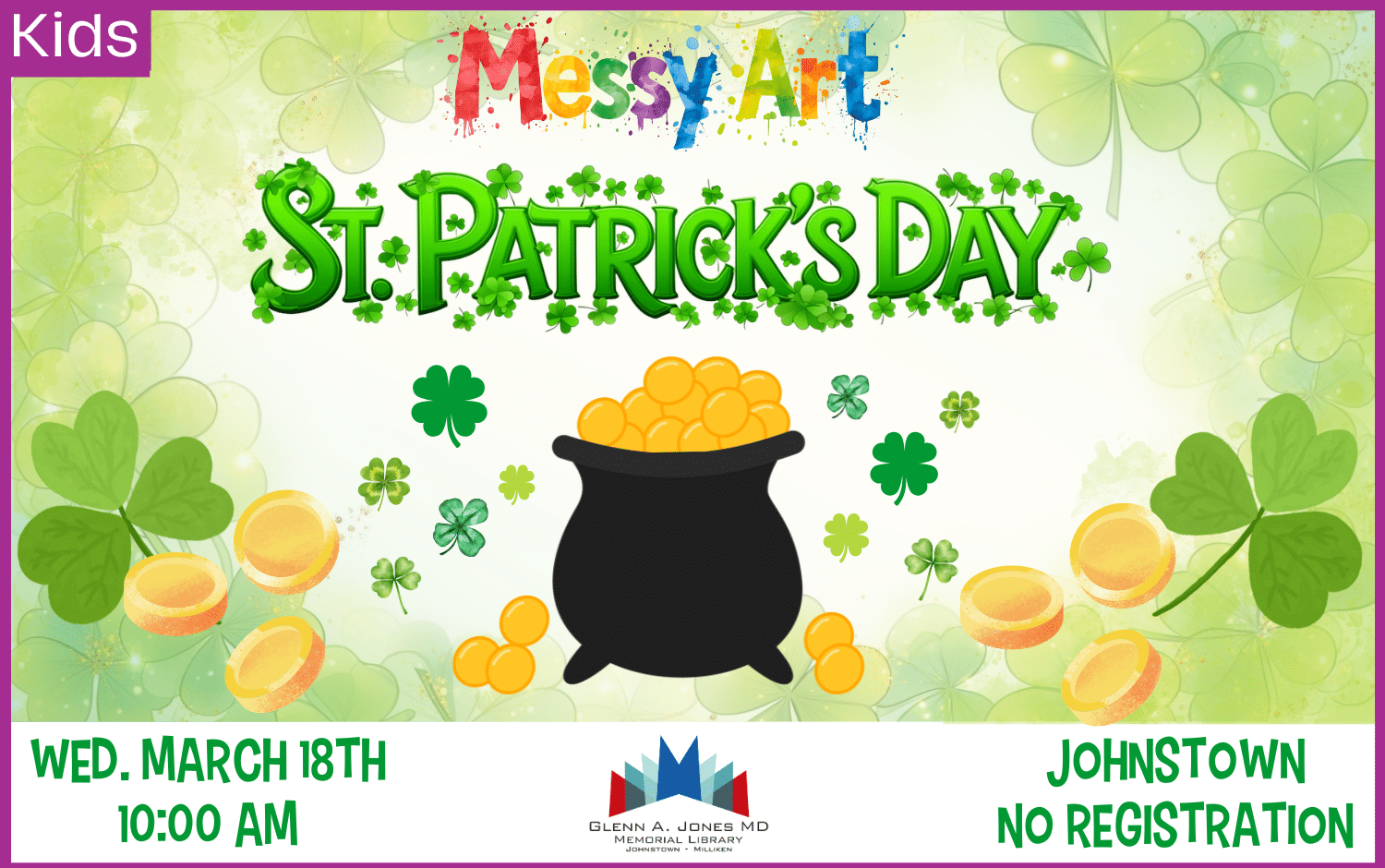 St. Patrick's Day Messy Art. March 18th @ 10am.