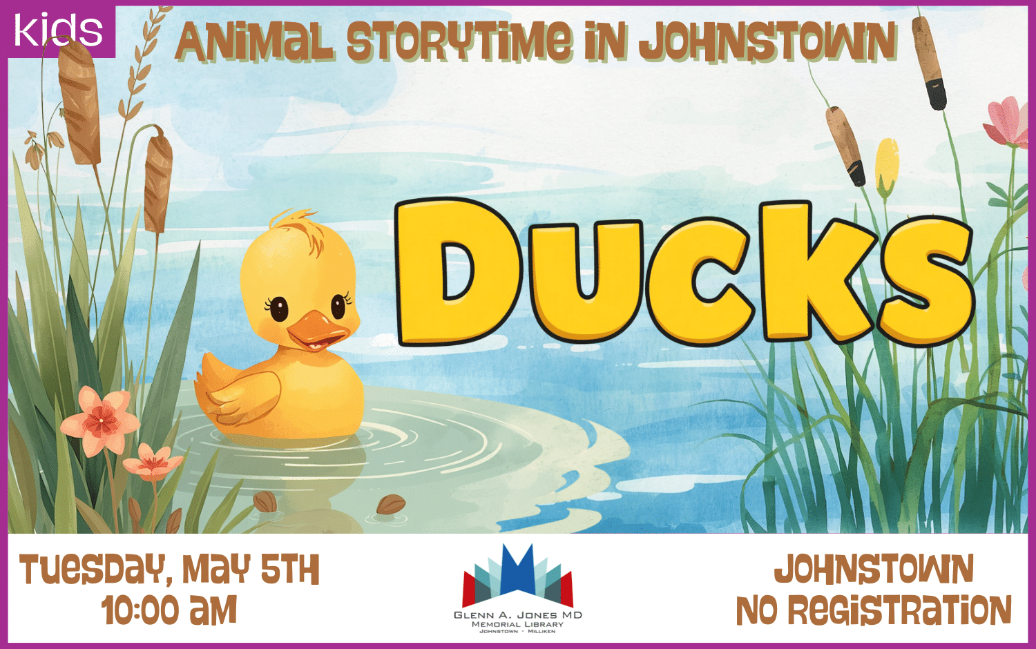 Duck Storytime in Johnstown. May 5th @ 10 am