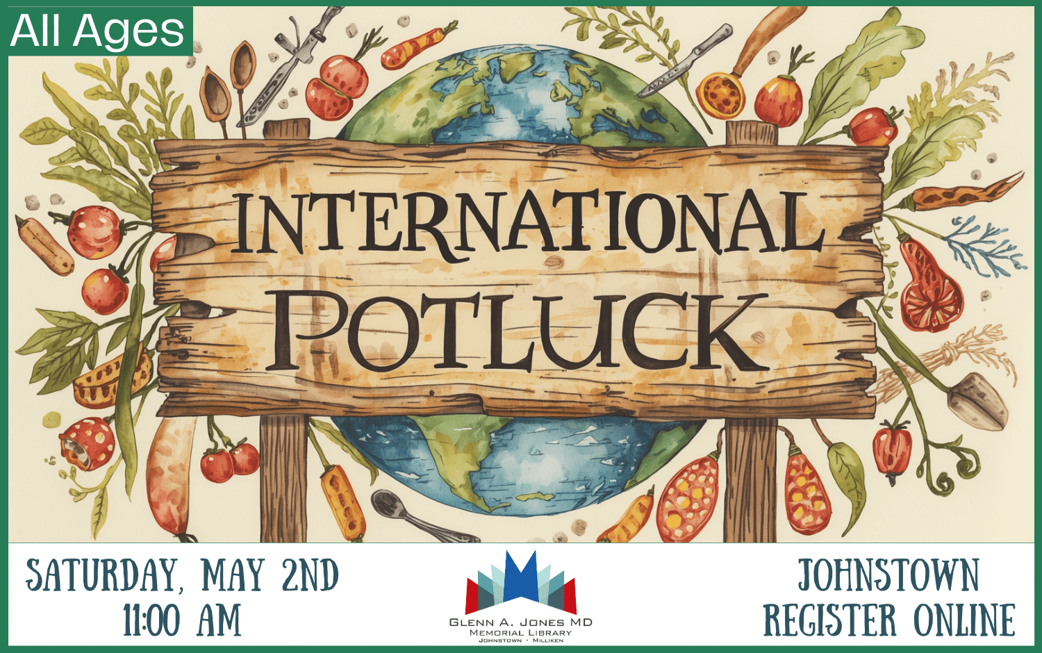 International Potluck. Saturday, May 2nd @ 11 am. Register Online