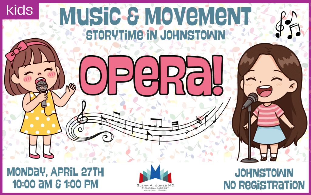 Music & Movement Storytime. Monday, April 27th @ 10am and 1pm.