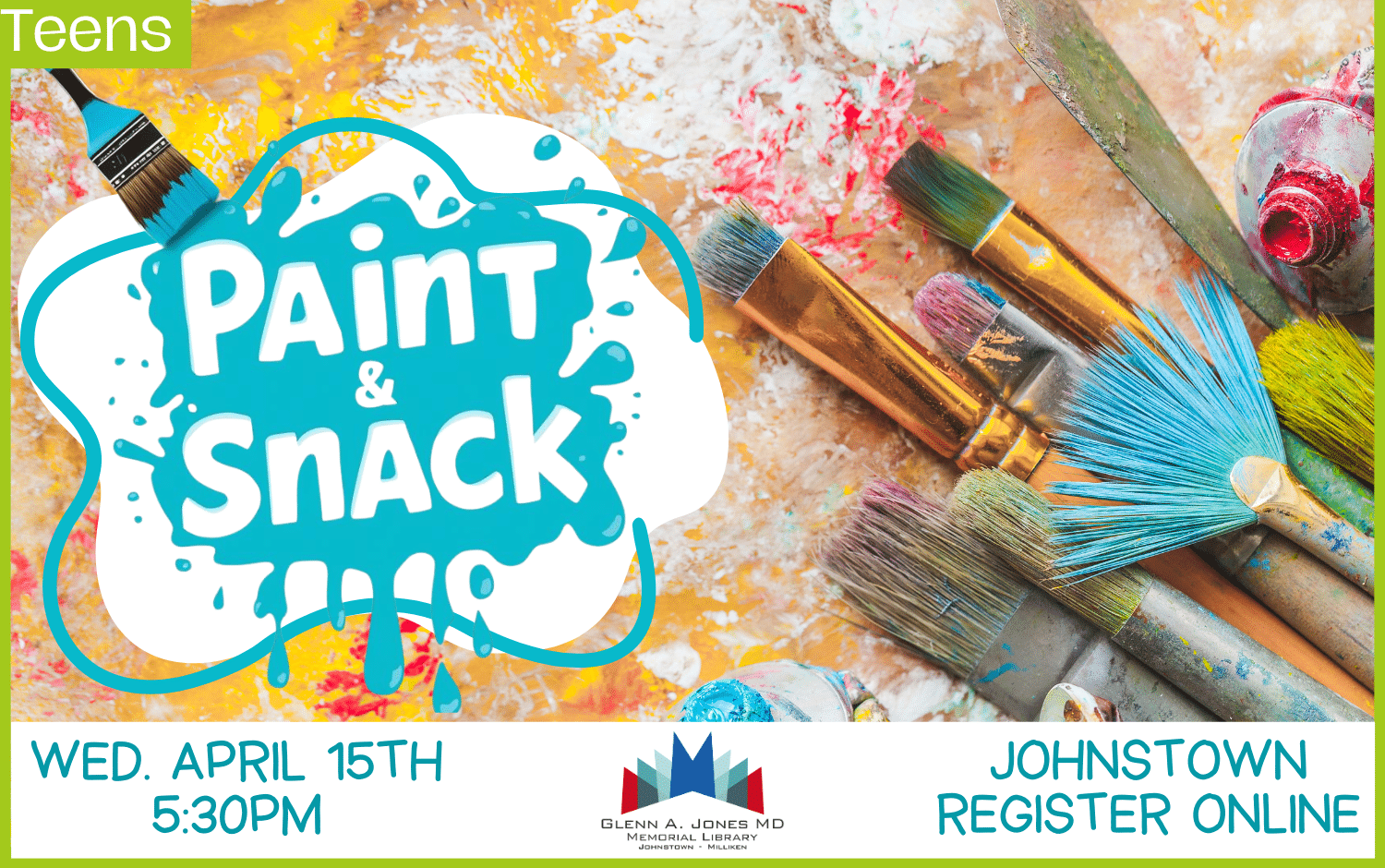 Teen Paint & Snack. April 15th @ 5:30 pm. Register Online.