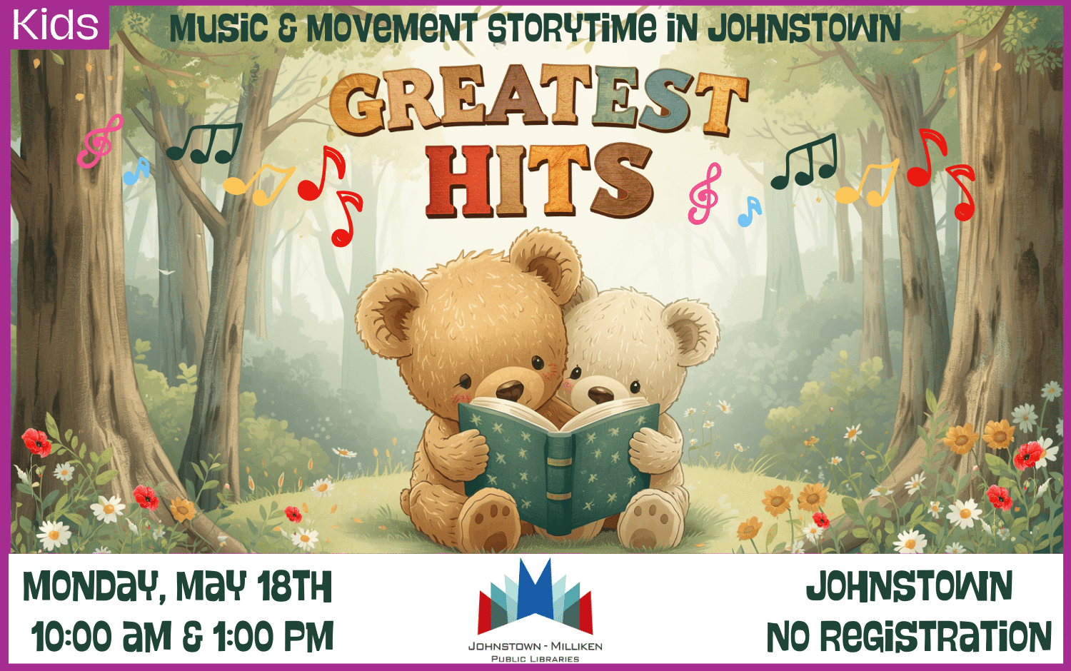 Greatest Hits Storytime in Johnstown. May 18th @ 10am and 1 pm.