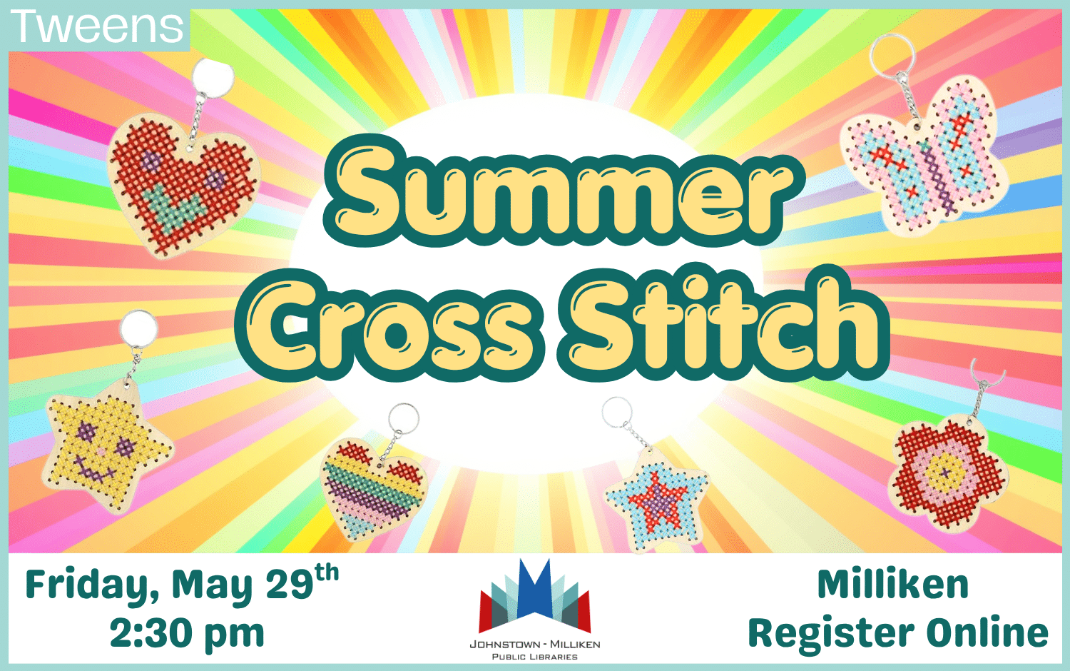 Summer Cross Stitch for Tweens in Milliken. May 29th @ 2:30 pm Register Online