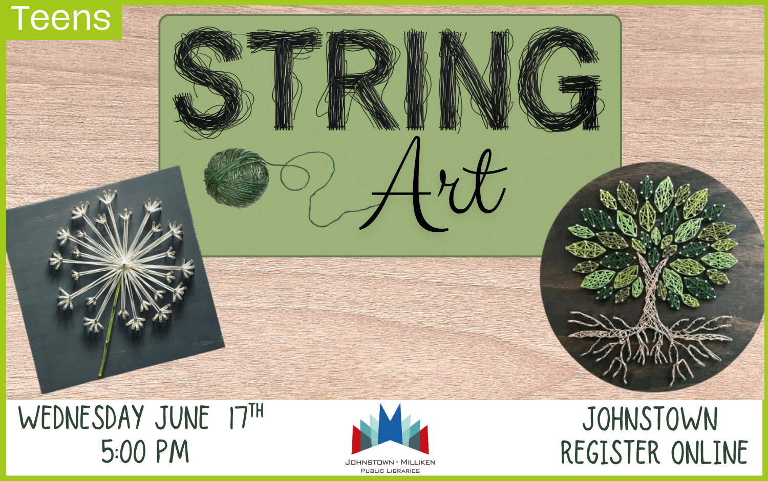 Teen String Art in Johnstown. June 17th @ 5 pm. Register Online
