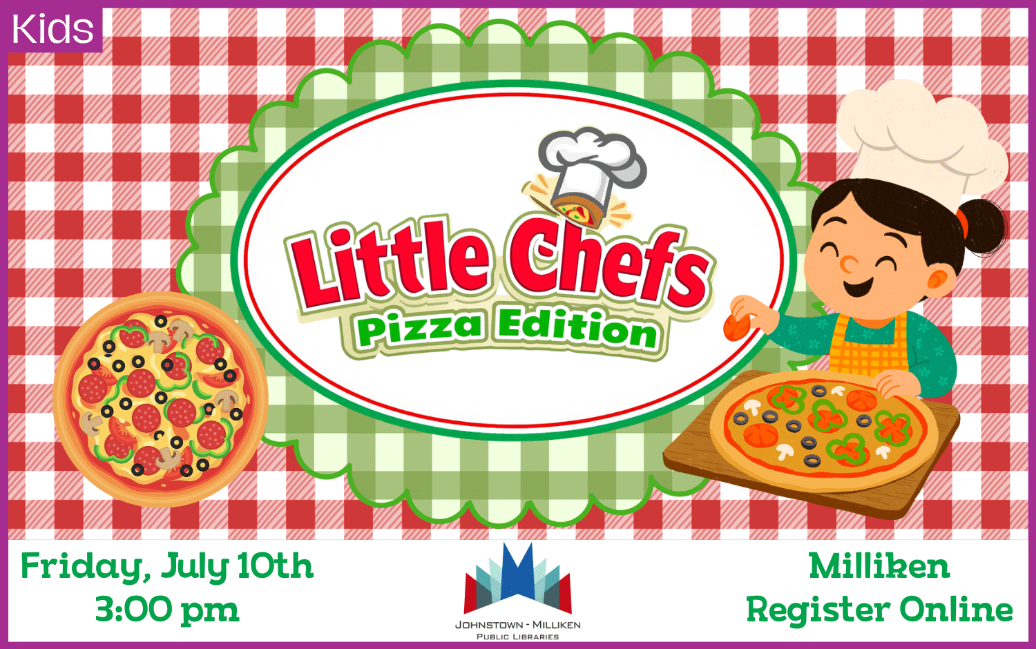 Little Chefs: Pizza in Milliken. July 10th @ 3pm. Register Online