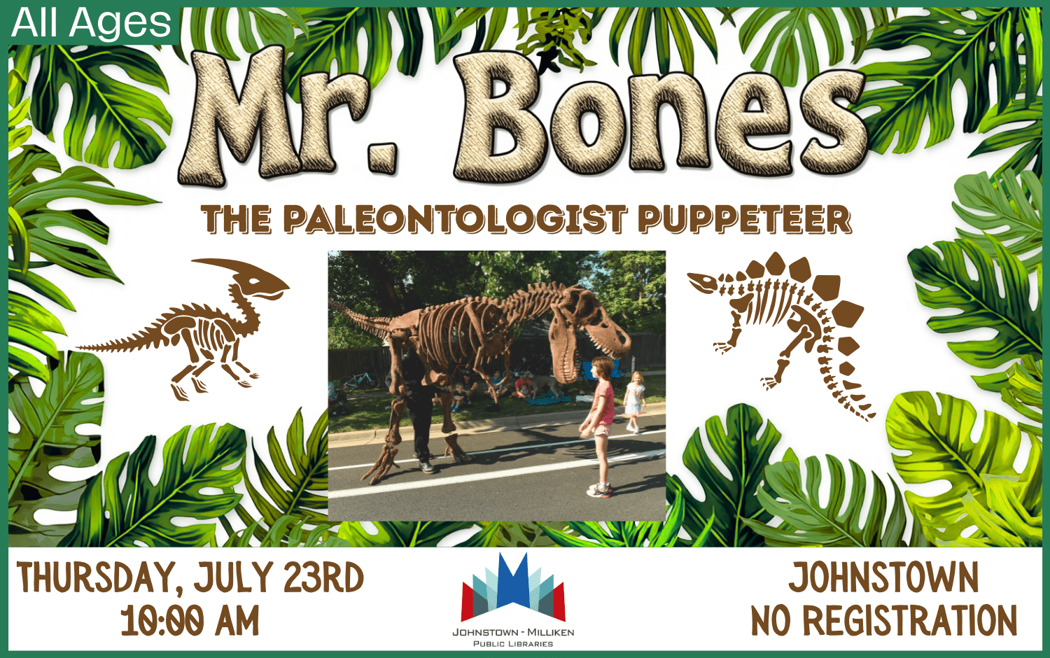 Mr. Bones: The Paleontologist Puppeteer. July 23rd @ 10am in Johnstown