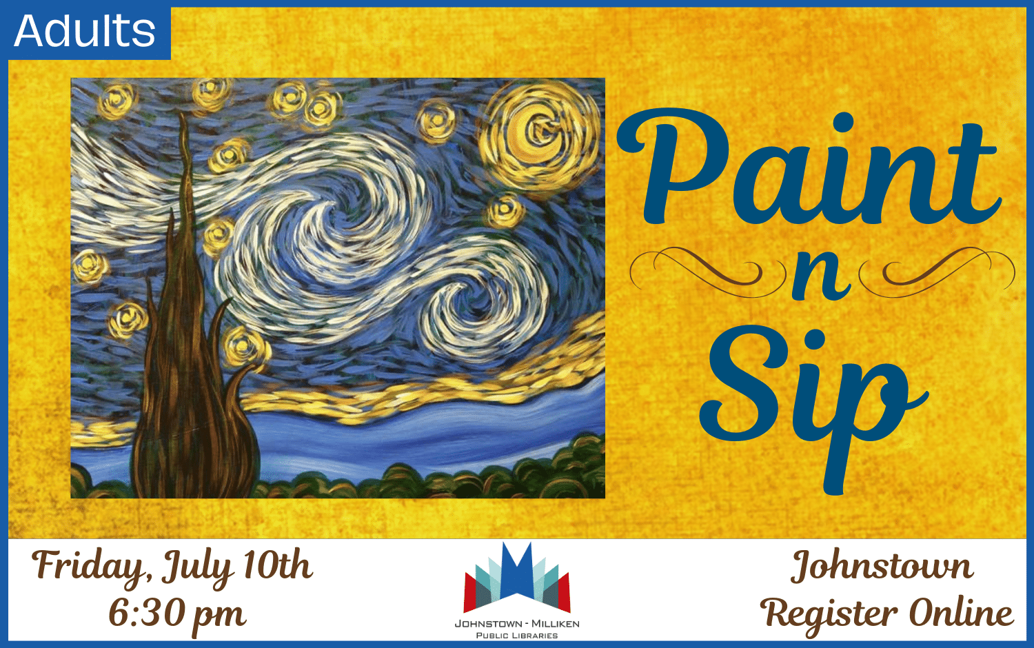 Paint 'n Sip in Johnstown. July 10th @ 6:30 pm. Register Online
