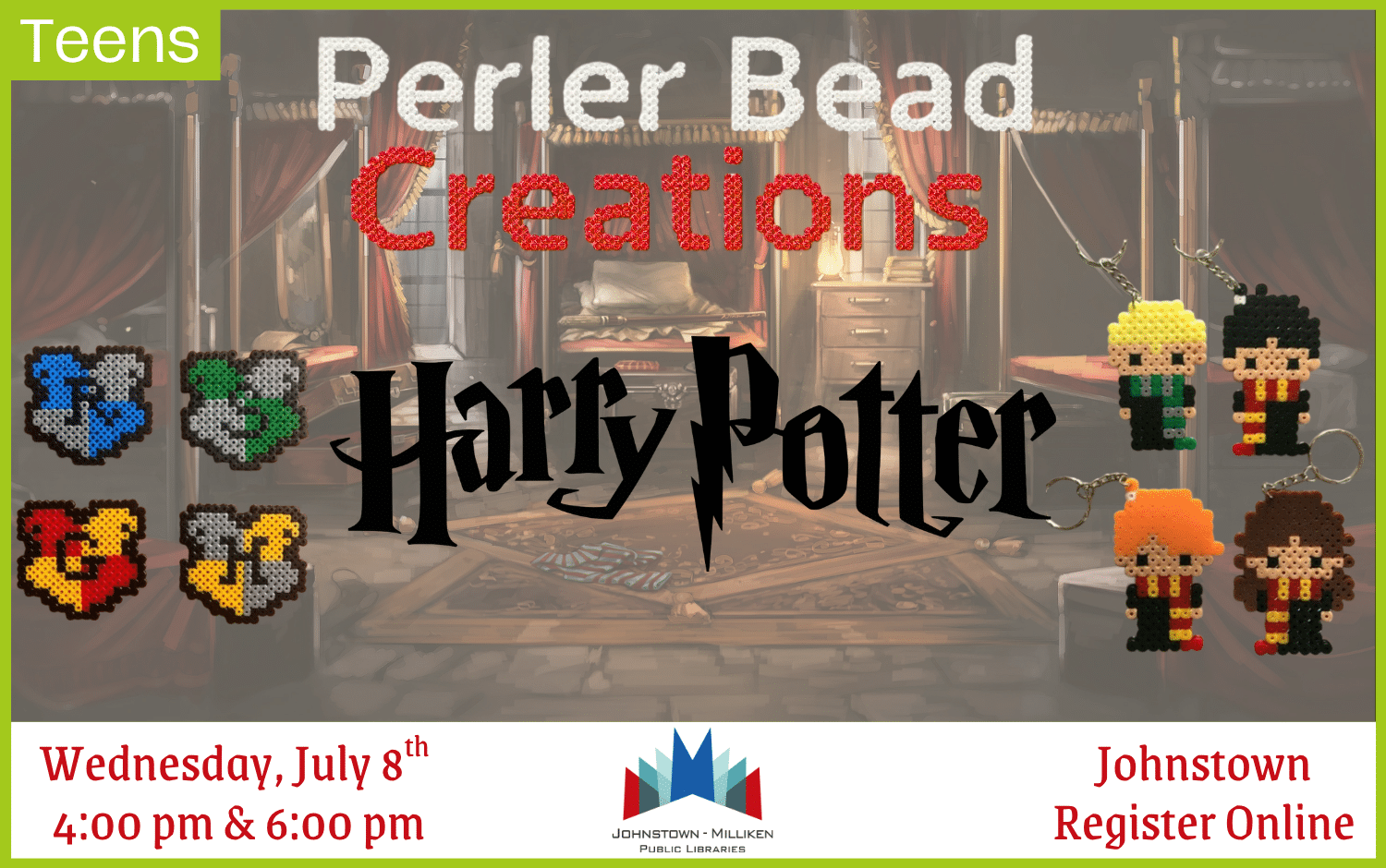 Harry Potter Perler Bead Creations for Teens. July 8th @ 4 pm and 6:00 pm. in Johnstown Register Online.