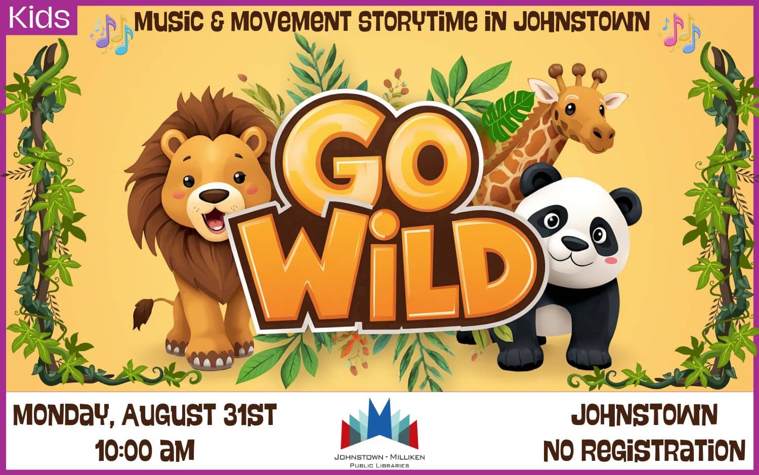 Go Wild Music and Movement Storytime in Johnstown. Aug. 31st @ 10 am