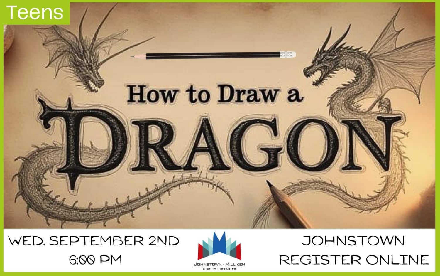 Learn how to draw a dragon in Johnstown. Sept. 2nd @ 6 pm
