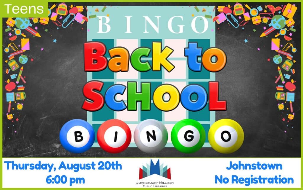 Back-to-School Bingo. August 20th @ 6pm in Johnstown