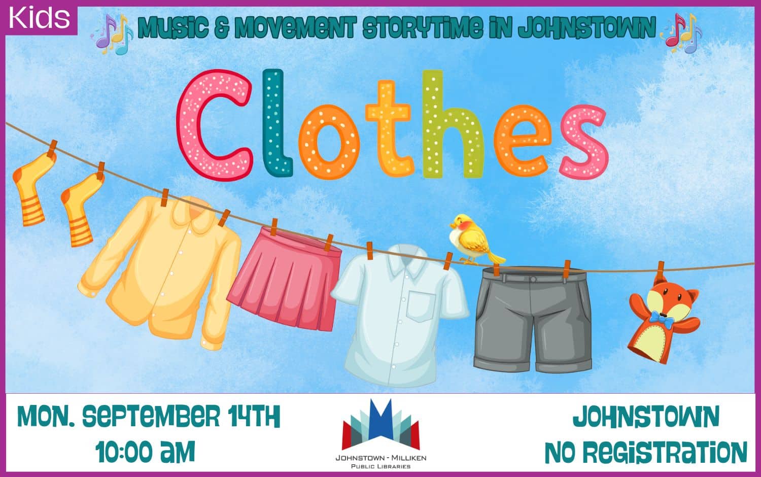 Music and Movement Storytime in Johnstown. Sept. 14th @ 10 am