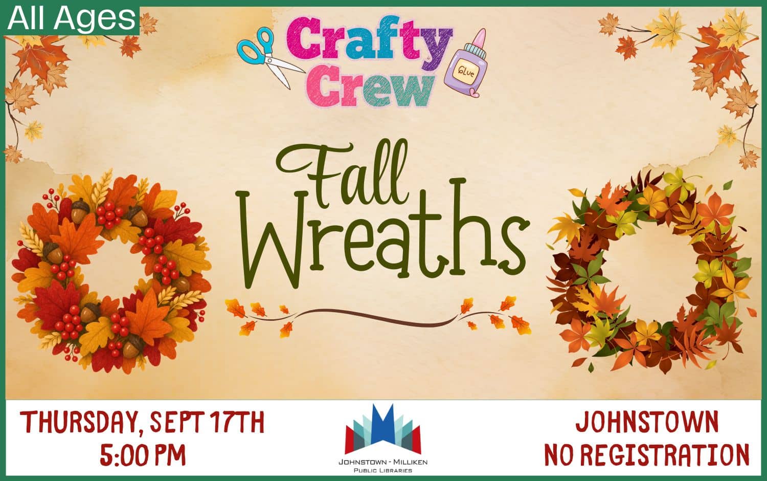 Family Craft: Fall Wreaths in Johnstown. Sept. 17th @ 5pm.