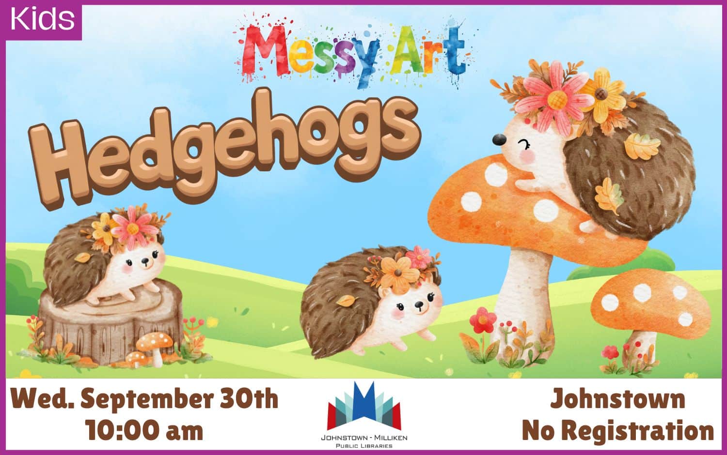 Hedgehog Messy Art in Johnstown. Sept. 30th @ 10 am.