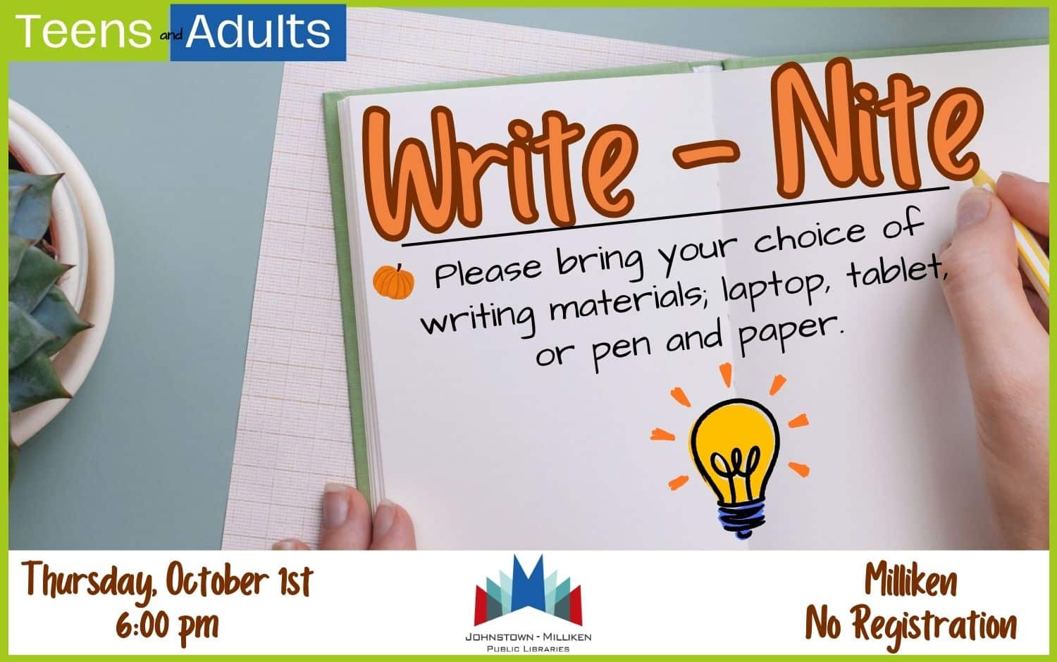 Write Nite in Milliken. Oct. 1st @ 6pm