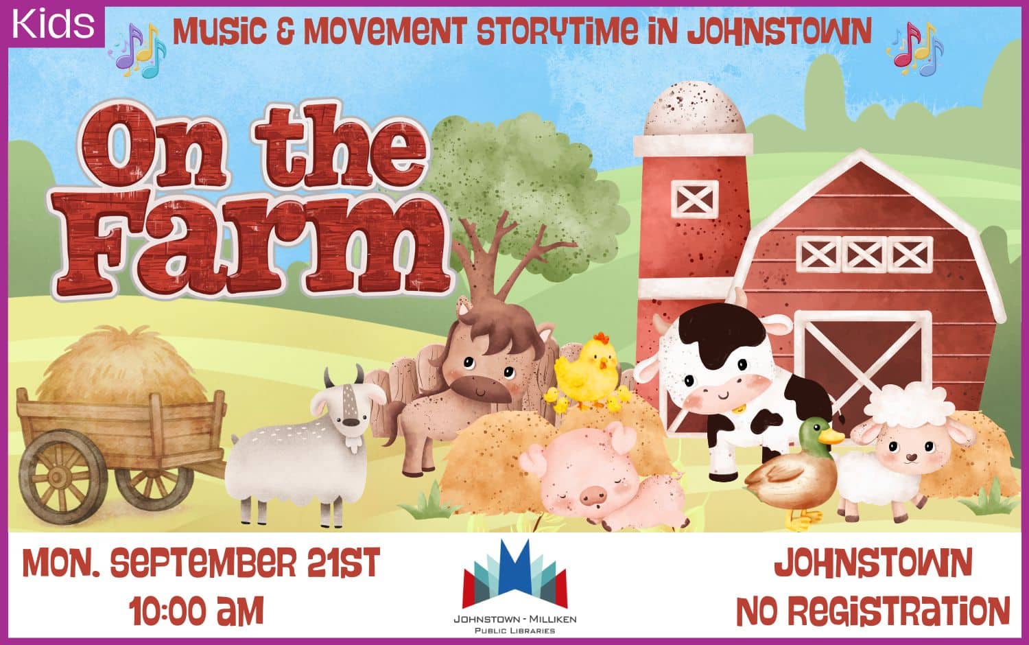 On The Farm Music and Movement Storytime. Sept. 21st @ 10 am