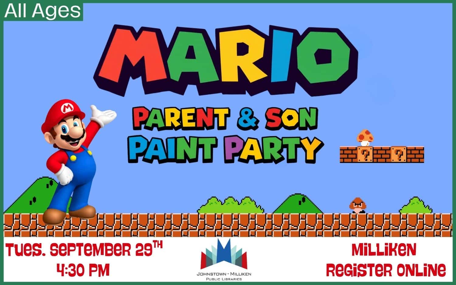 Parent/Son Mario Paint Party. Sept. 29th @ 4:30 pm in Milliken