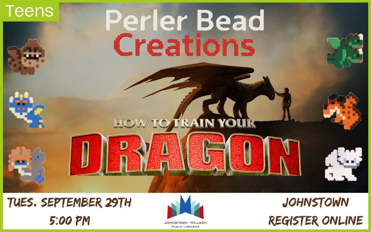 How to Train Your Dragon Perler Beads in Johnstown. Sept. 29th @ 5 pm.