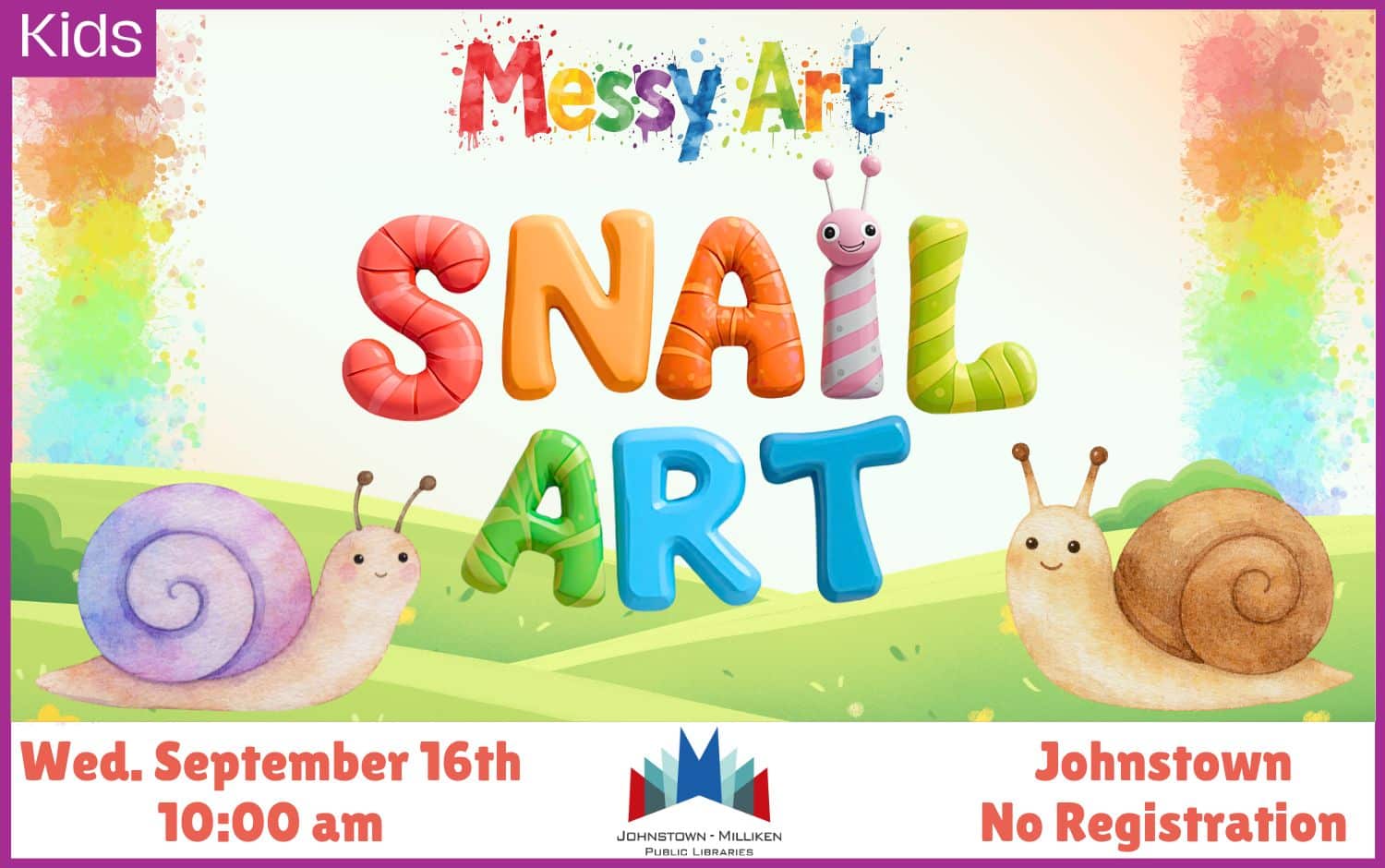 Messy Art: Snails in Johnstown. Sept. 16th @ 10 am.