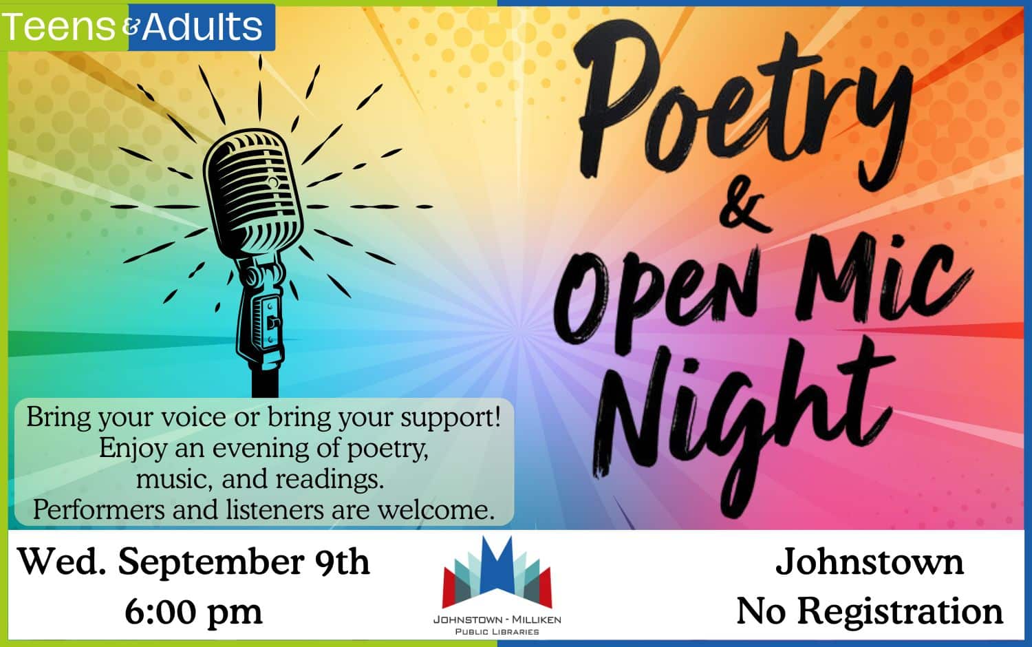 Open Mic Night in Johnstown. Sept. 9th @ 6 pm.