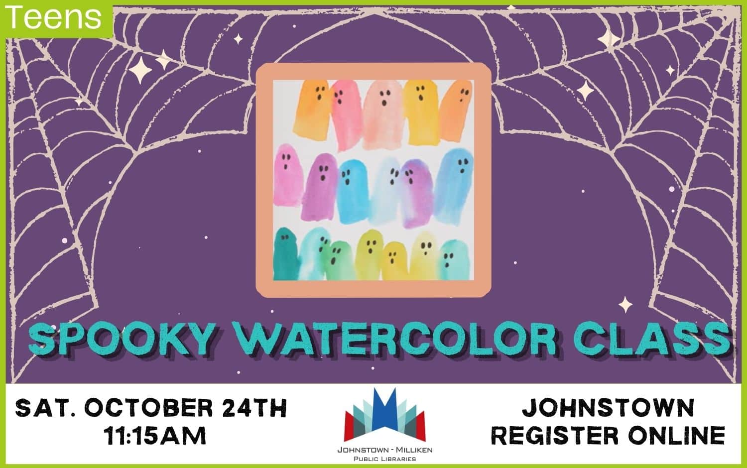 Spooky Watercolor for Teens. Oct. 24th @ 11:15 am in Johnstown.