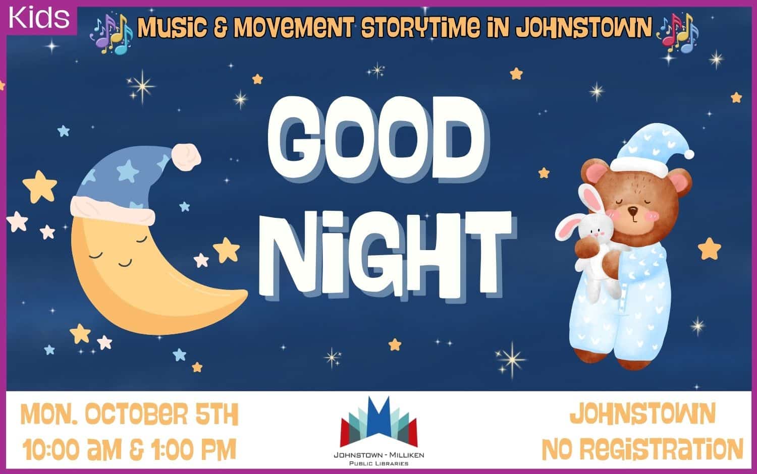 Good Night Music and Movement in Johnstown. Oct. 5th 10 am and 1 pm