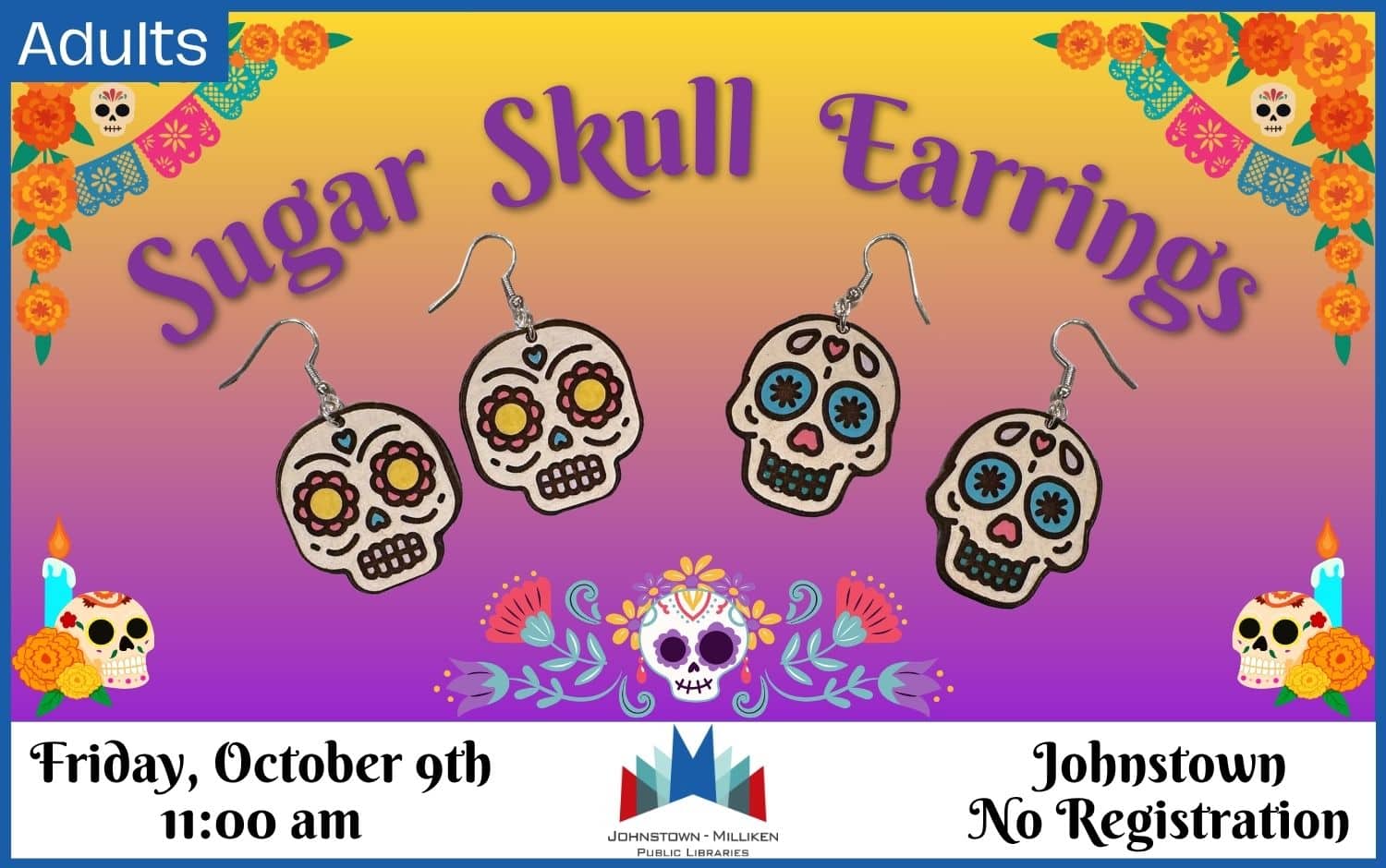 Sugar Skull Earrings in Johnstown. Oct. 9th @ 11am