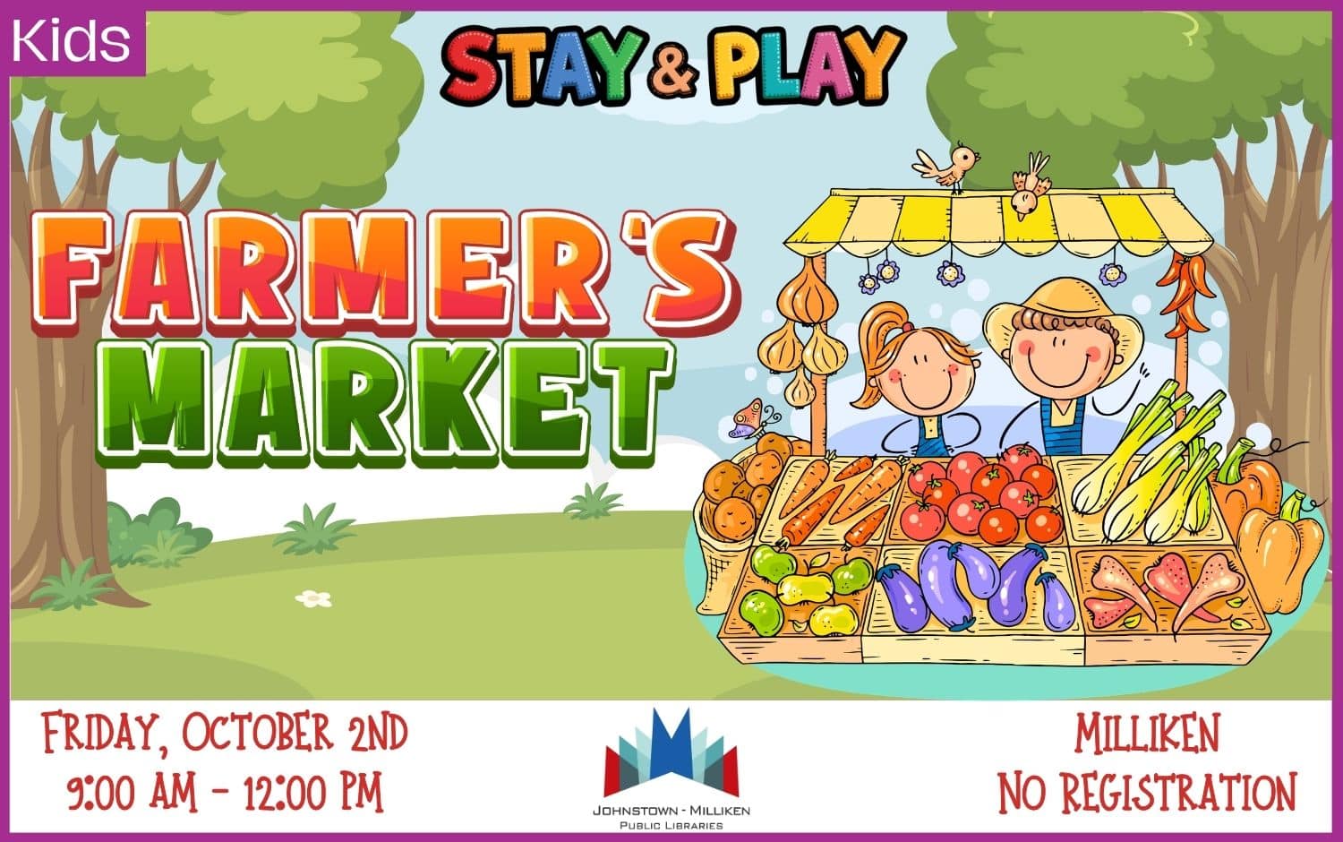 Farmer's Market Stay and Play. Oct. 2nd in Milliken. 9-12