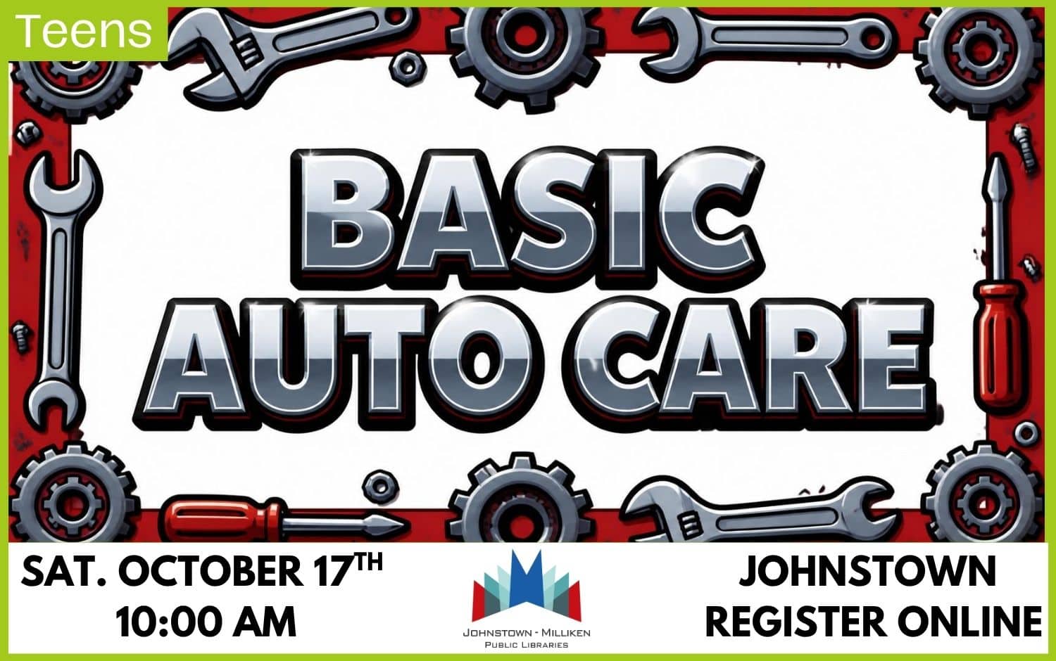 Basic Auto Care for Teens in Johnstown. Oct. 17th @ 10 am.