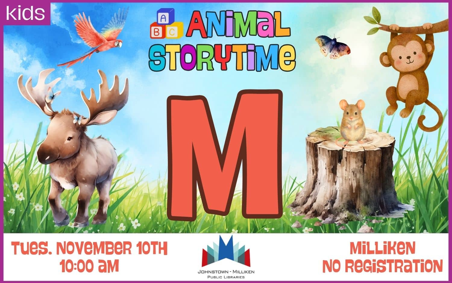 "M" Storytime in Milliken. Nov. 10th @ 1pm.