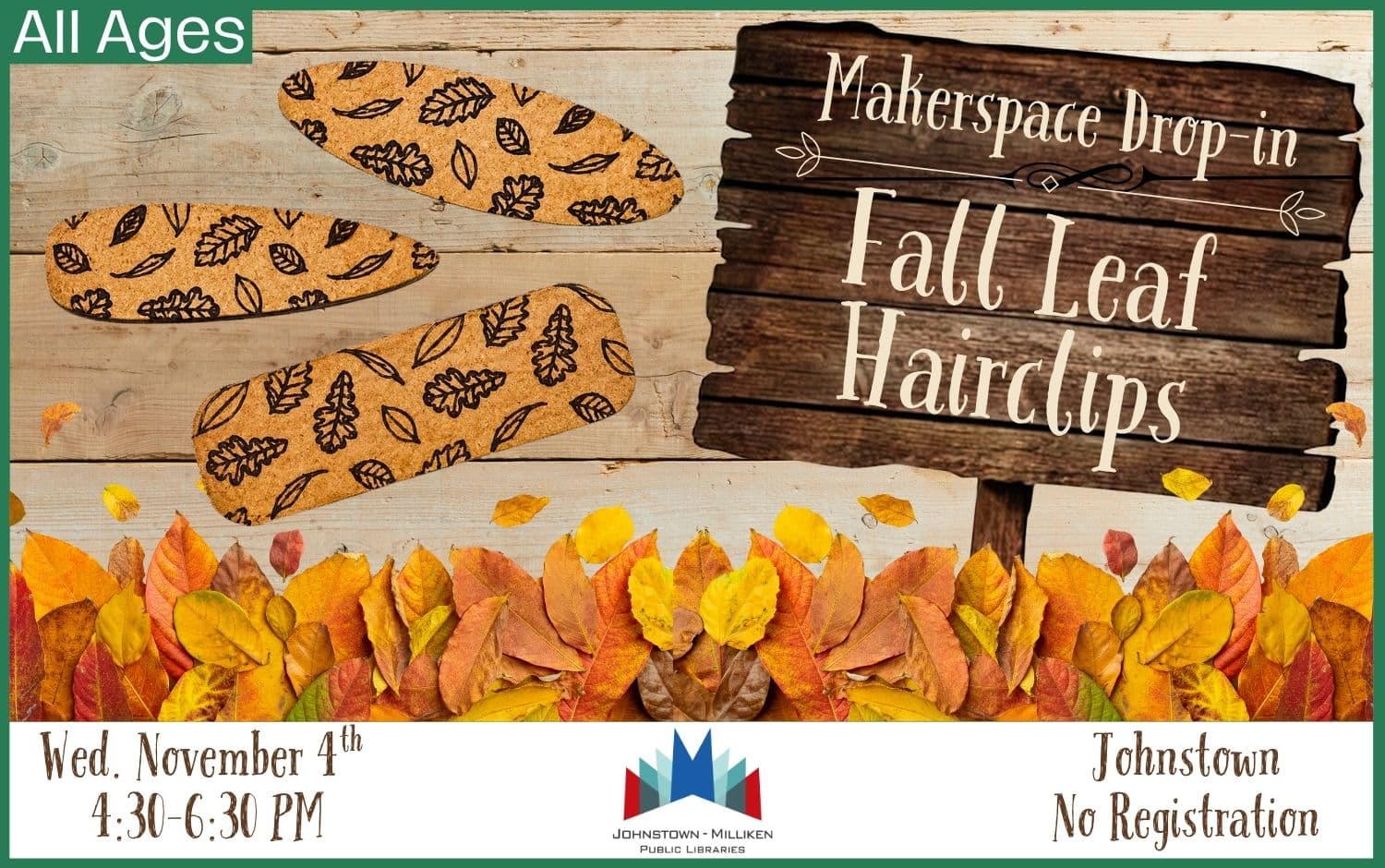 Fall Drop-in Makerspace Hair Clips. Nov. 4th from 4:30-6:30 pm