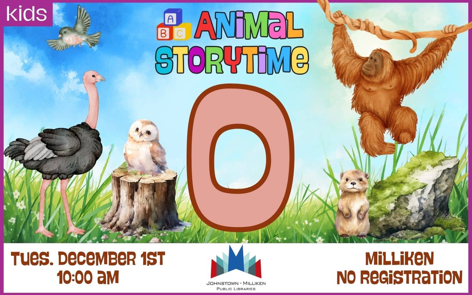 "O" Animal Storytime in Milliken. December 1st @ 10 am