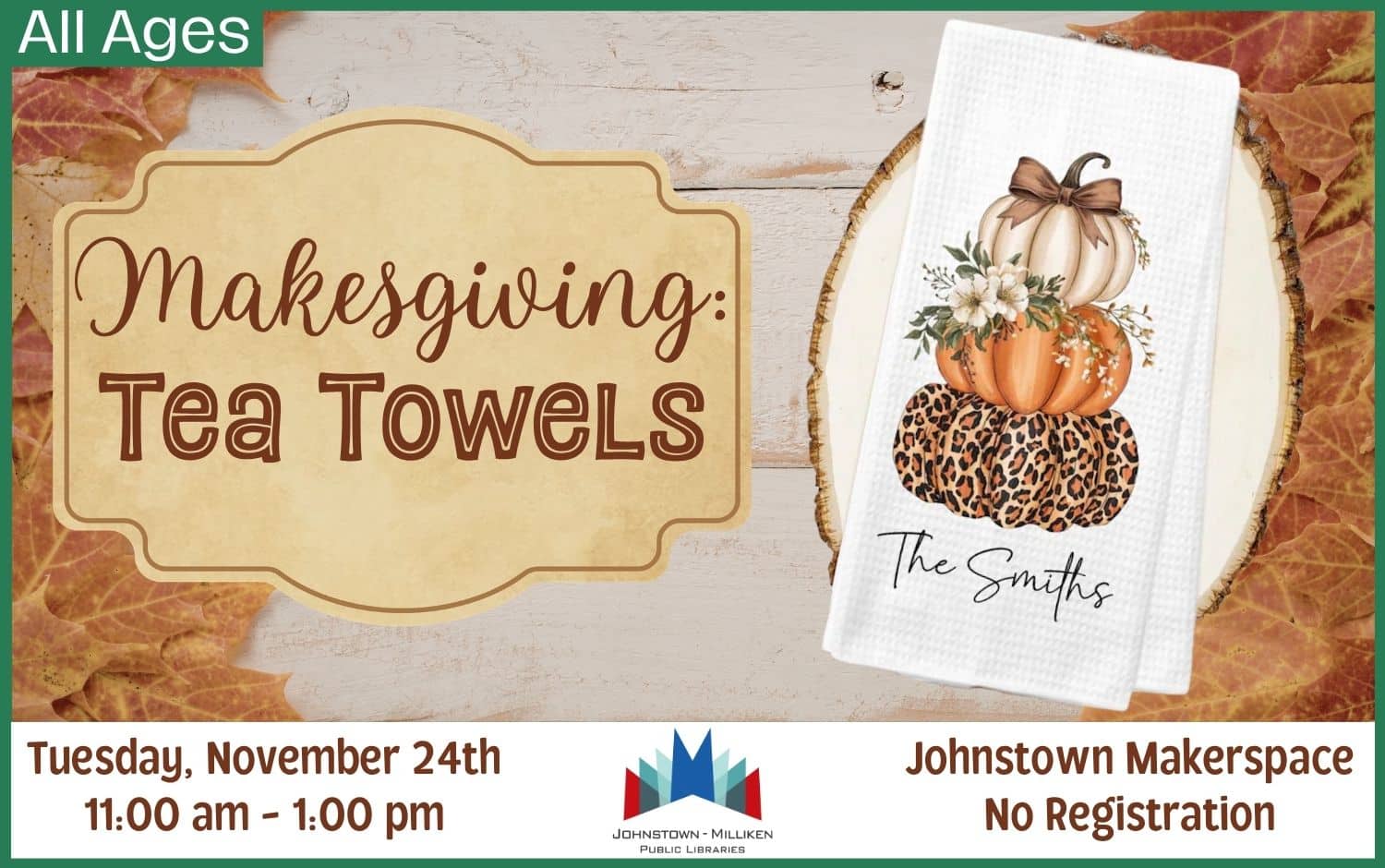 Tea Towels in Johnstown. Nov. 24th @ 11 am.