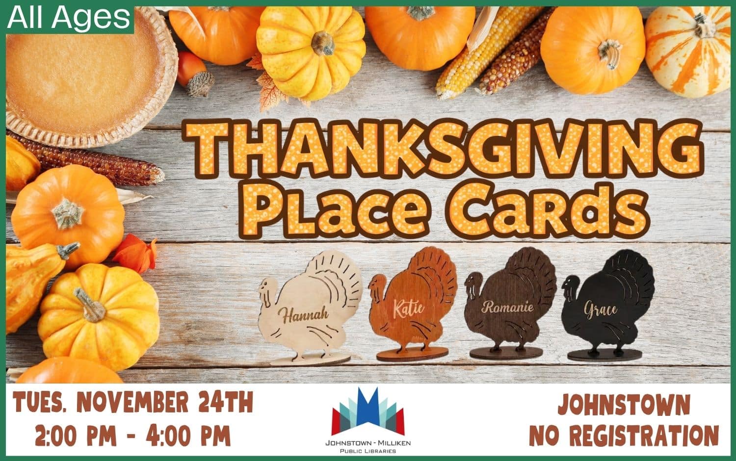 Thanksgiving Place Cards in Johnstown. Nov. 24th from 2-4pm